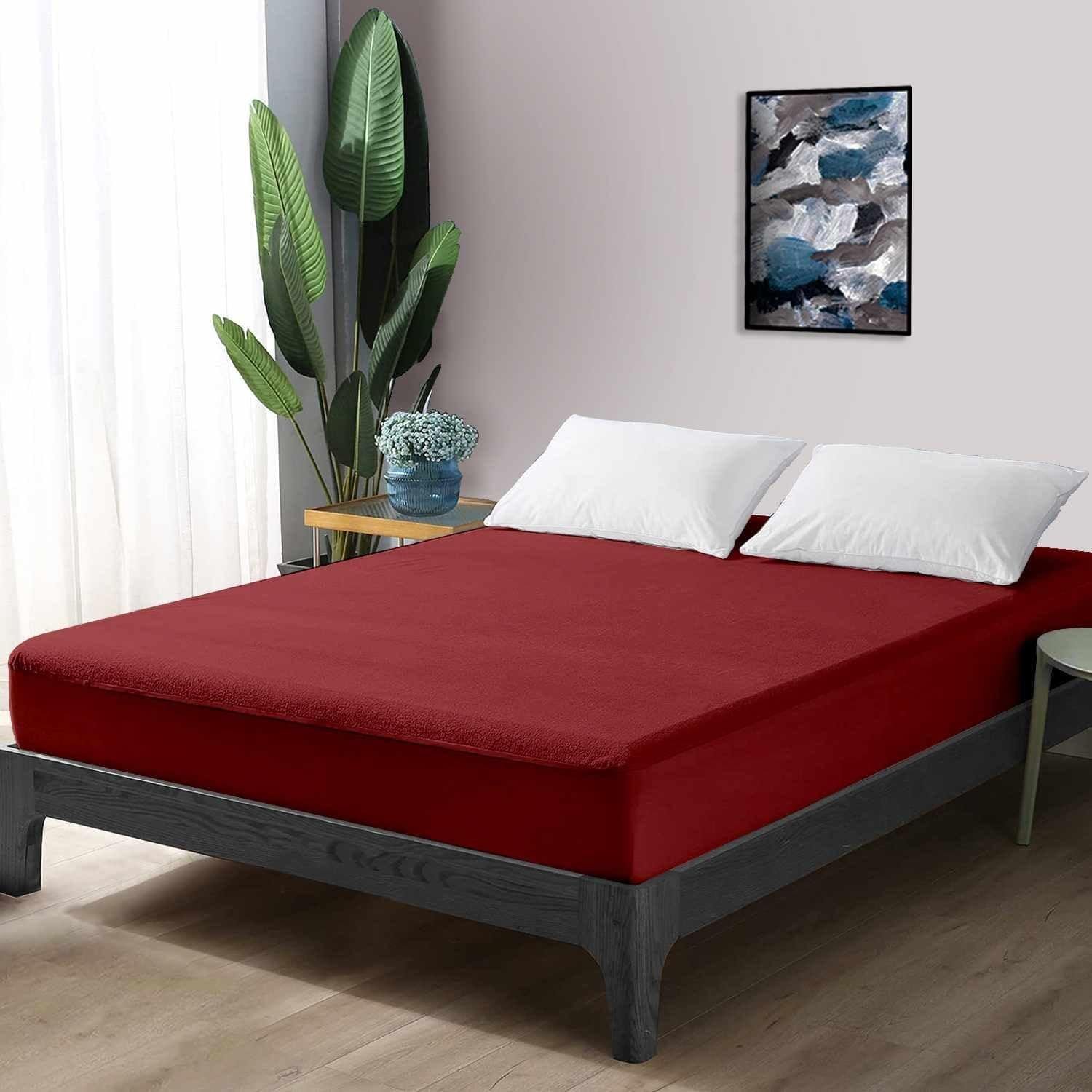 MomsEasy 100% Waterproof Premium Cotton Mattress Protector | Breathable and Hypoallergenic Ultra Soft Fitted Bed Protector,Maroon