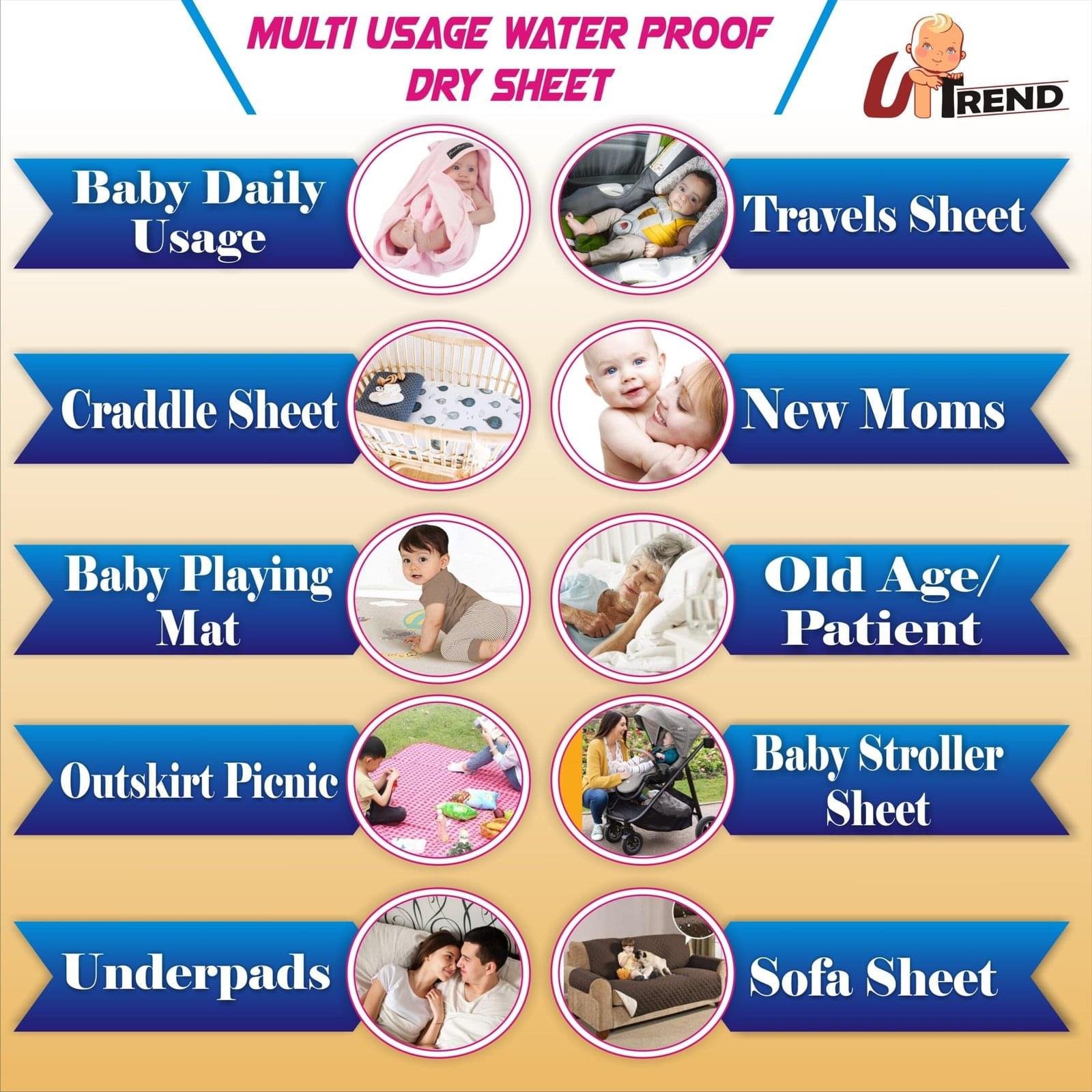 UP-TREND New Born Baby Drysheet Urine Sheet For Bed Protect, Baby Dry Mats Waterproof New Born Baby Combo 3 pc, Maroon, Plum, R.Blue, Gsm 240-245, Cotton - Image 6