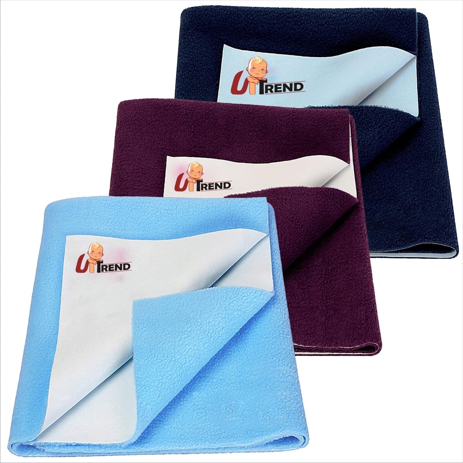 UP-TREND New Born Baby Drysheet Urine Sheet For Bed Protect, Baby Dry Mats Waterproof New Born Baby Combo 3 pc, S.Blue, Plum, R.Blue , Gsm 240-245, Cotton