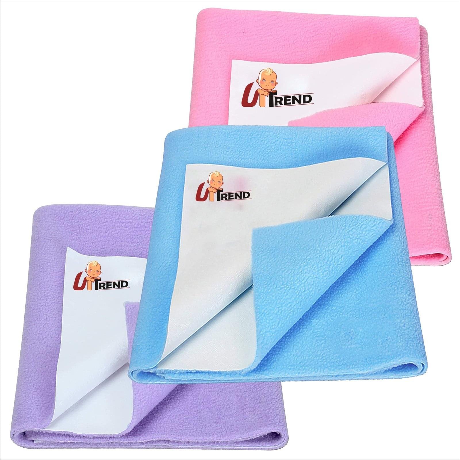 UP-TREND New Born Baby Drysheet Urine Sheet For Bed Protect, Baby Dry Mats Waterproof New Born Baby Combo 3 pc, S.blue,Purple,Pink , Gsm 240-245, Cotton