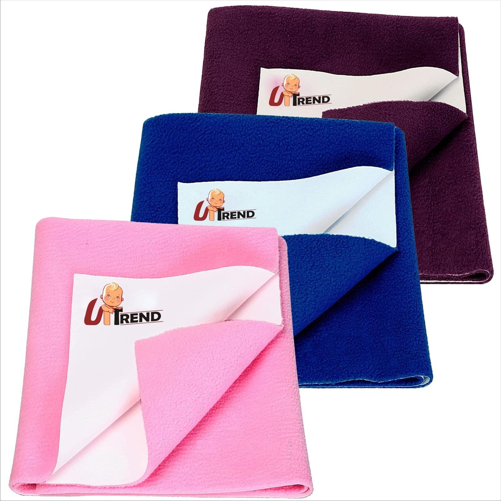 UP-TREND New Born Baby Drysheet Urine Sheet For Bed Protect, Baby Dry Mats Waterproof New Born Baby Combo 3 pc, R.Blue, Plum, Pink , Gsm 240-245, Cotton