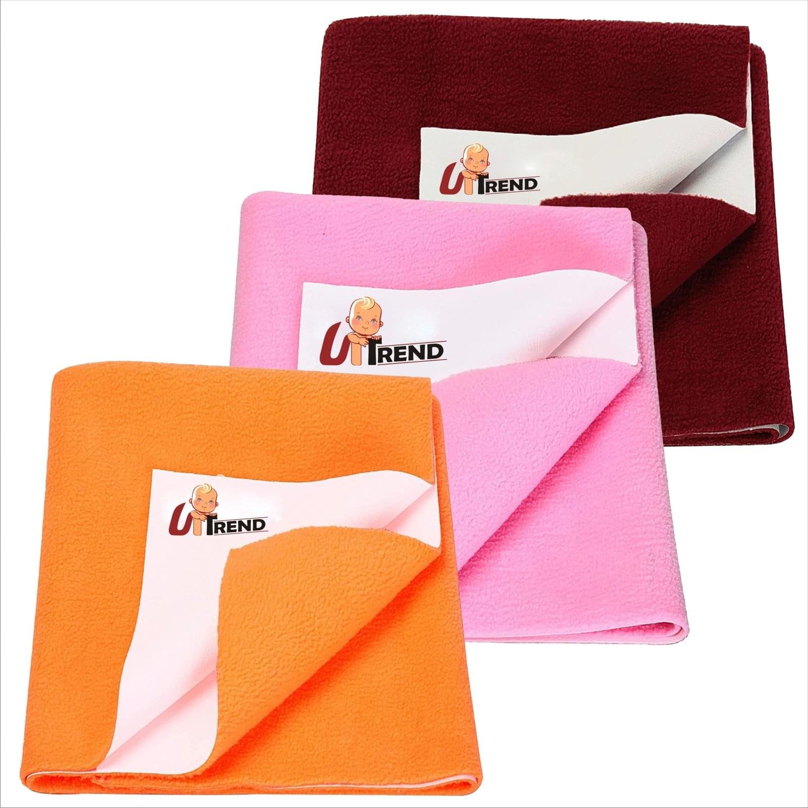 UP-TREND New Born Baby Drysheet Urine Sheet For Bed Protect, Baby Dry Mats Waterproof New Born Baby Combo 3 pc, Maroon, Peach, Pink, Gsm 240-245, Cotton